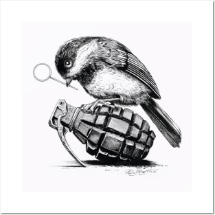 chickadee with grenade Posters and Art